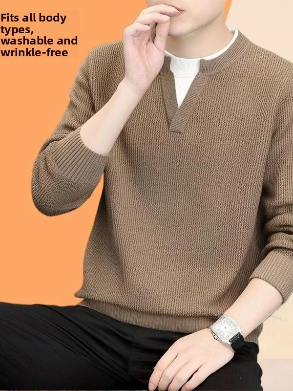 

Новый высококачественный мужской свитер-обманка (имитация двухслойности) из трикотажа, универсальный, комфортный, для повседневной носки, с рукавом три четверти