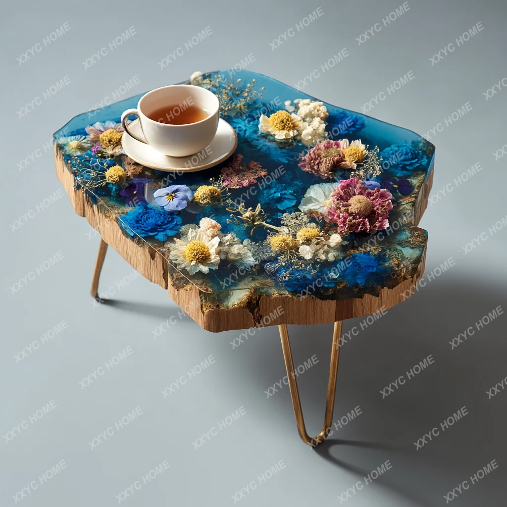 TT Epoxy resin river table coffee table creative personality small apartment living room home simple modern light luxury table 9