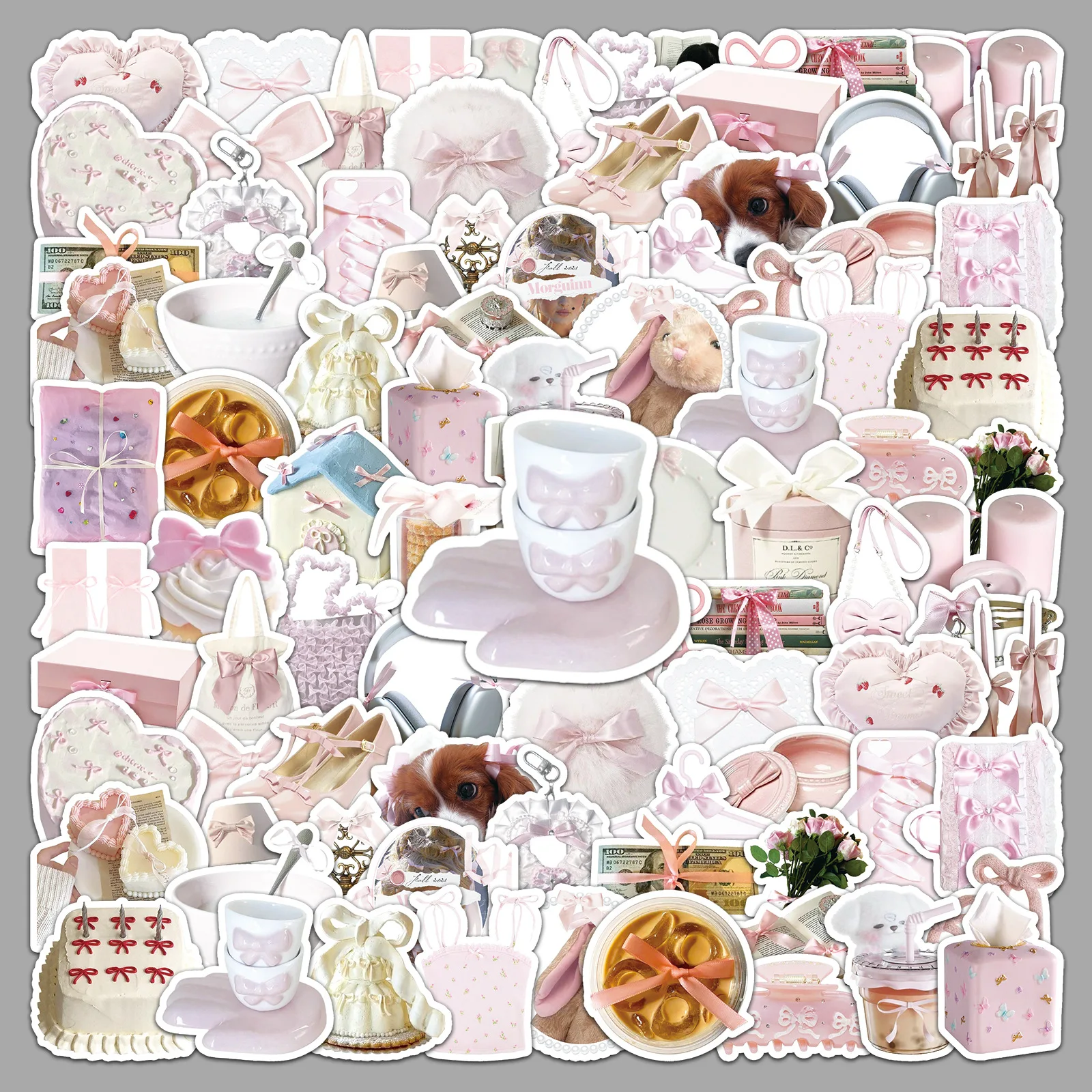 

50PCS Pink Bow Ins Style Stickers Instagram Aesthetic Decorative Luggage Phone Case Hand Account DIY Waterproof Sticker Kids Toy