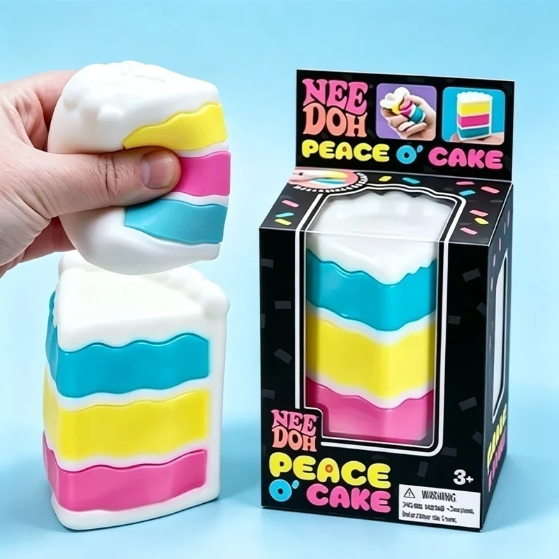Needoh Peace O' Cake Slice Squeeze Squishy Toy TPR Stress Reduction Anxiety Relief For Autism ADHD Fingertip Play With Calm Down