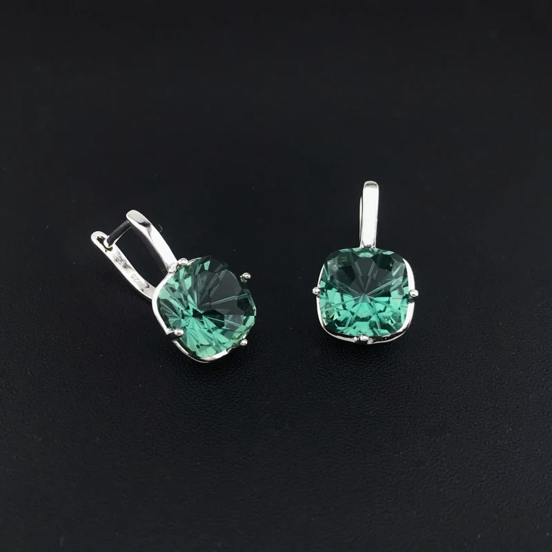 CSJ Green Gemstone Jewelry Sets Sterling 925 Silver Amethyst 10mm for Women Christmas Party Handmade Jewelry Gift