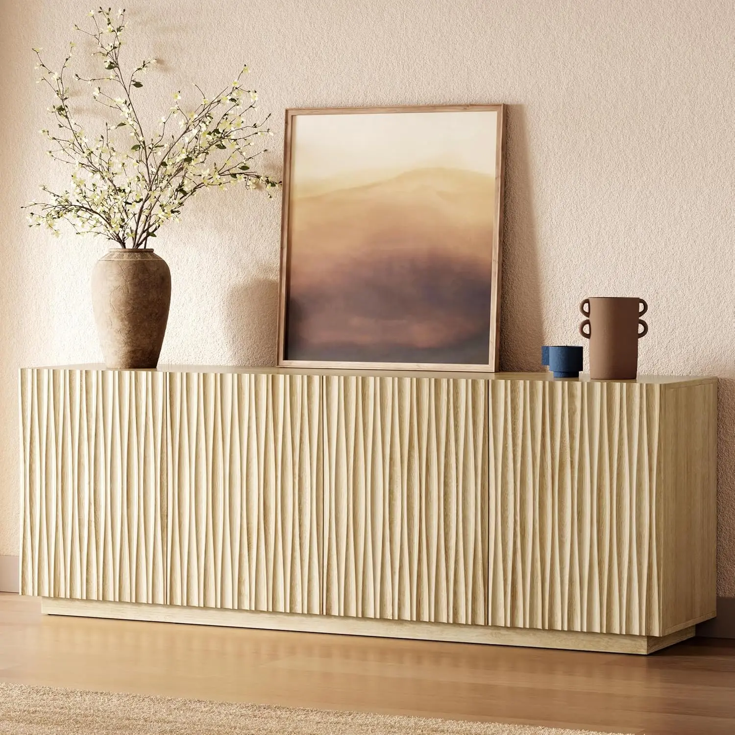 

Тумба под телевизор с рифленой отделкой, 70 дюймов, для ТВ 55-75 дюймов, в стиле Mid-Century Modern, для гостиной и спальни, высокая, на заказ