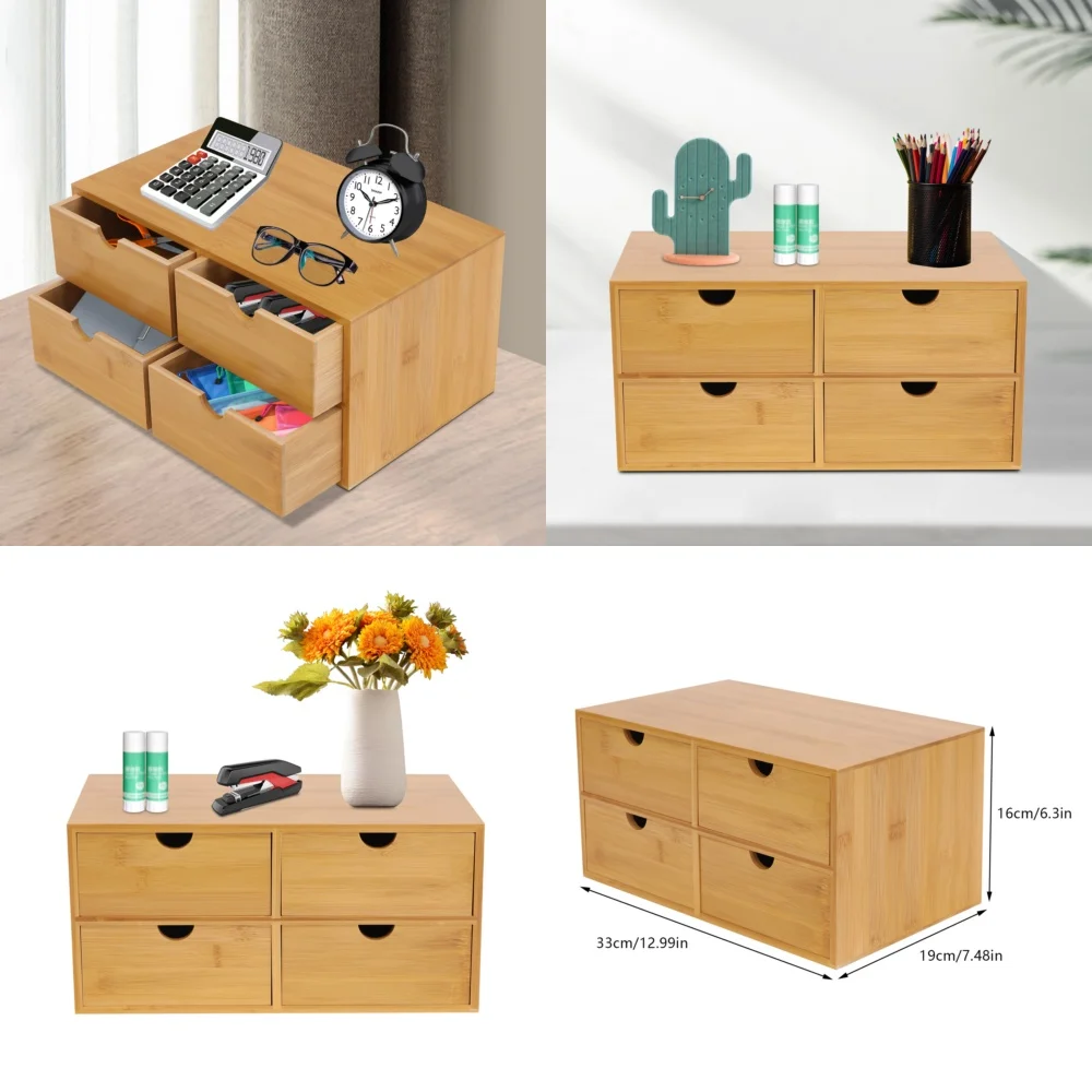 

storage boxBamboo Desk Organizer with 4 Drawers Mini Tabletop Storage Box Small Dra