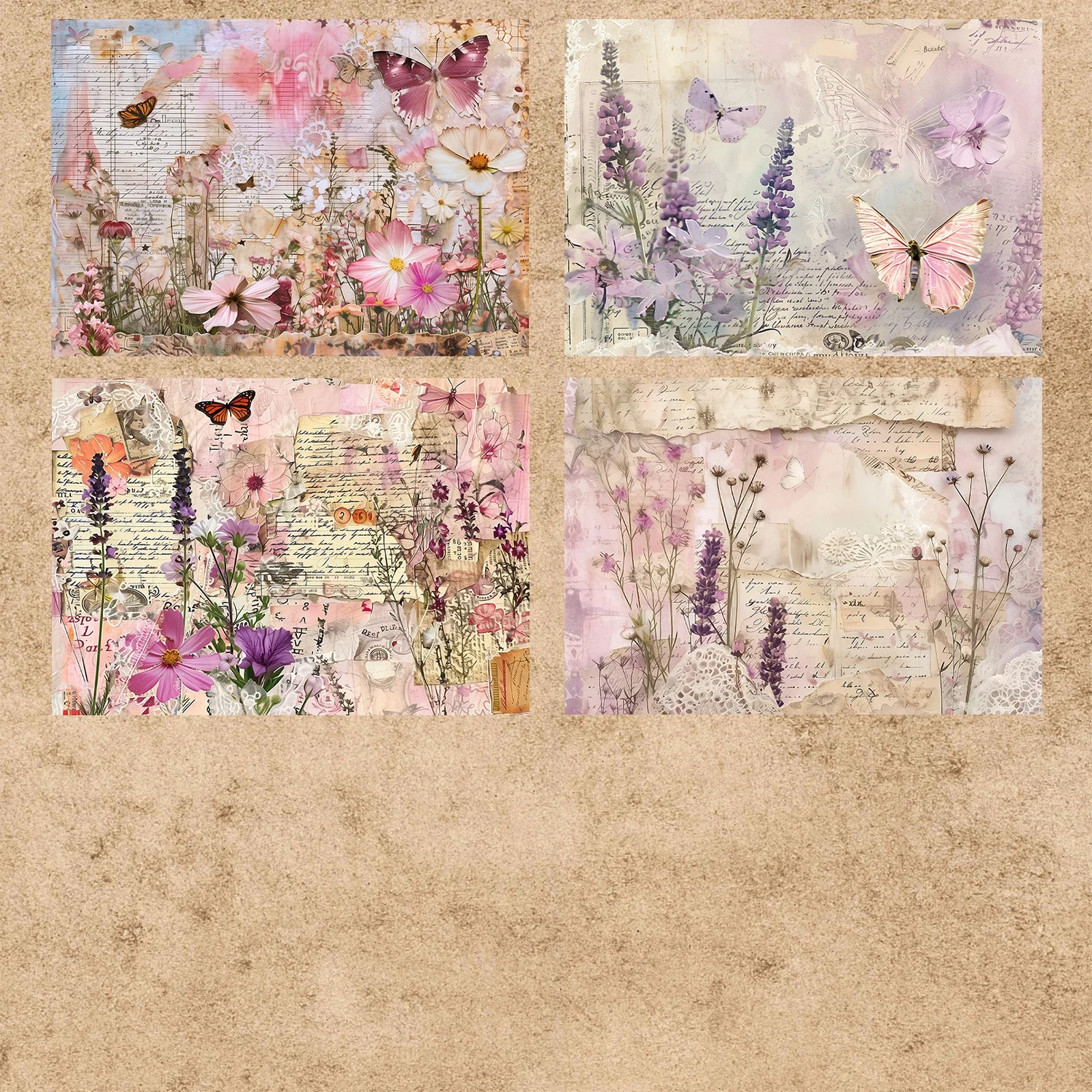 16 Sheets A5 Size Little Girl Walks Romantic Flowers Background Vintage Grunge Journal Planning Scrapbooking