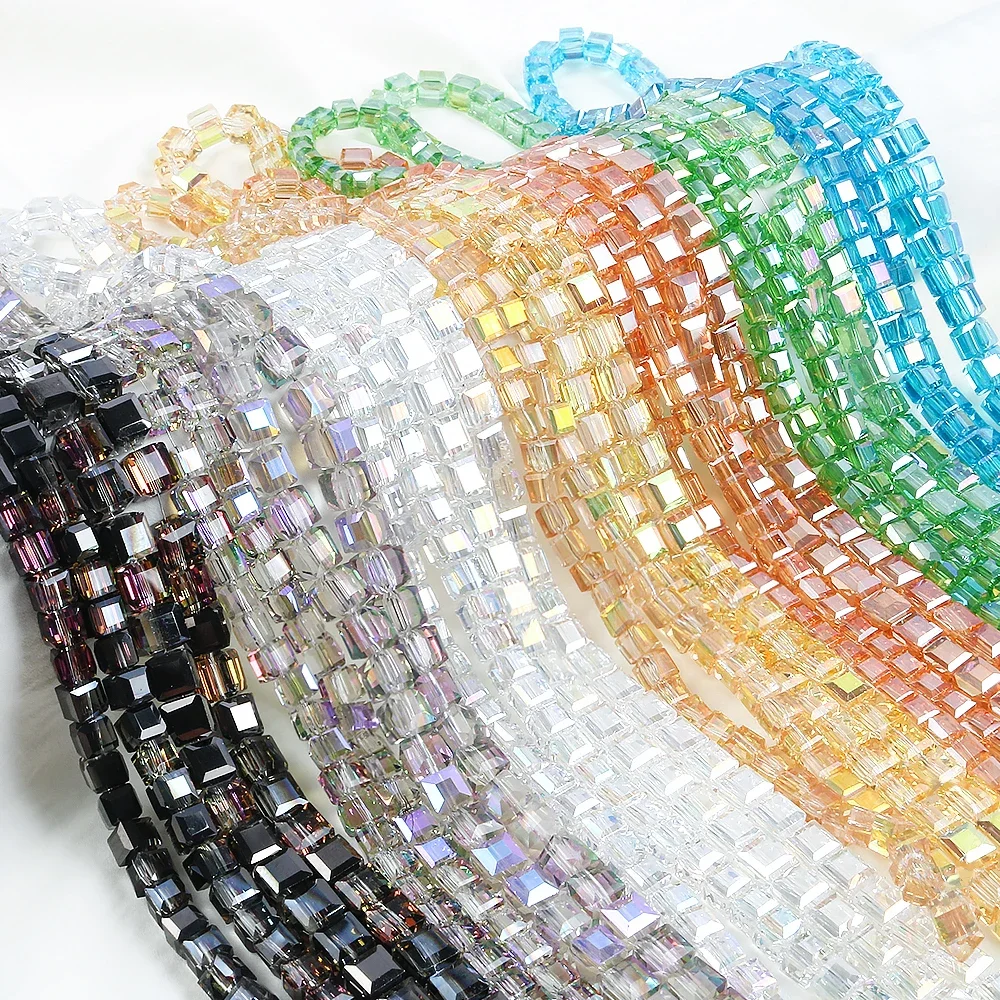 6/8mm Cube Square  Glass Crystal Beads for Jewelry Making Loose Glass Beads DIY Bracelet Spacer Cube Beaded
