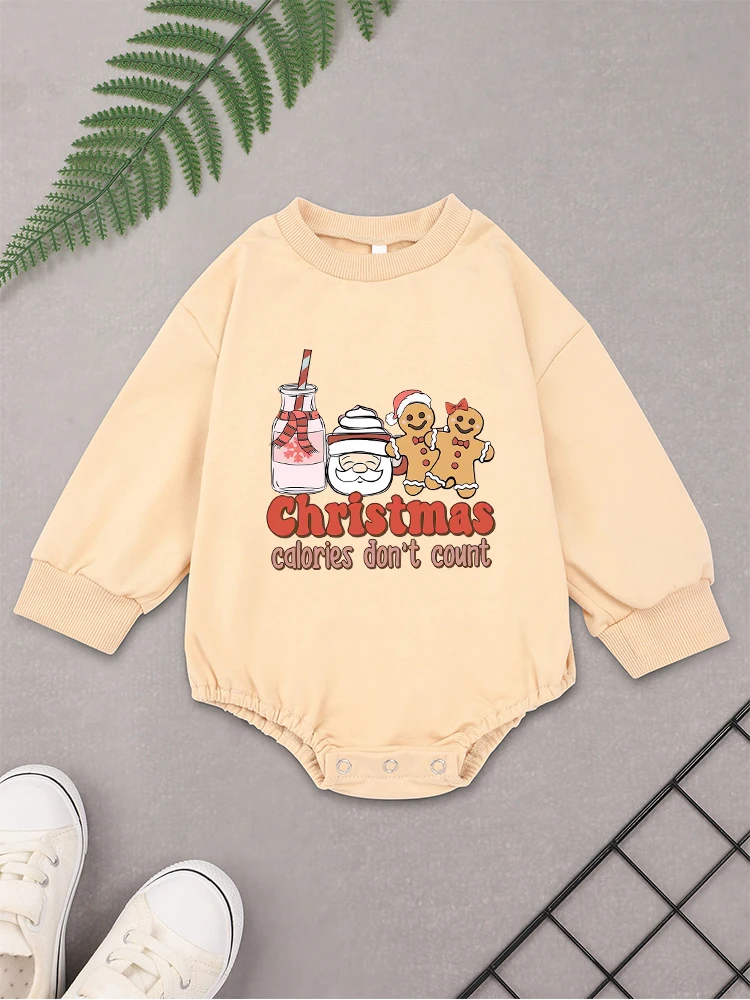 Christmas Calories Don't Count Funny Baby Onesie Cartoon Kawaii Harajuku Newborn Boy Girl Clothes Bodysuit Long Sleeve Xmas Gift