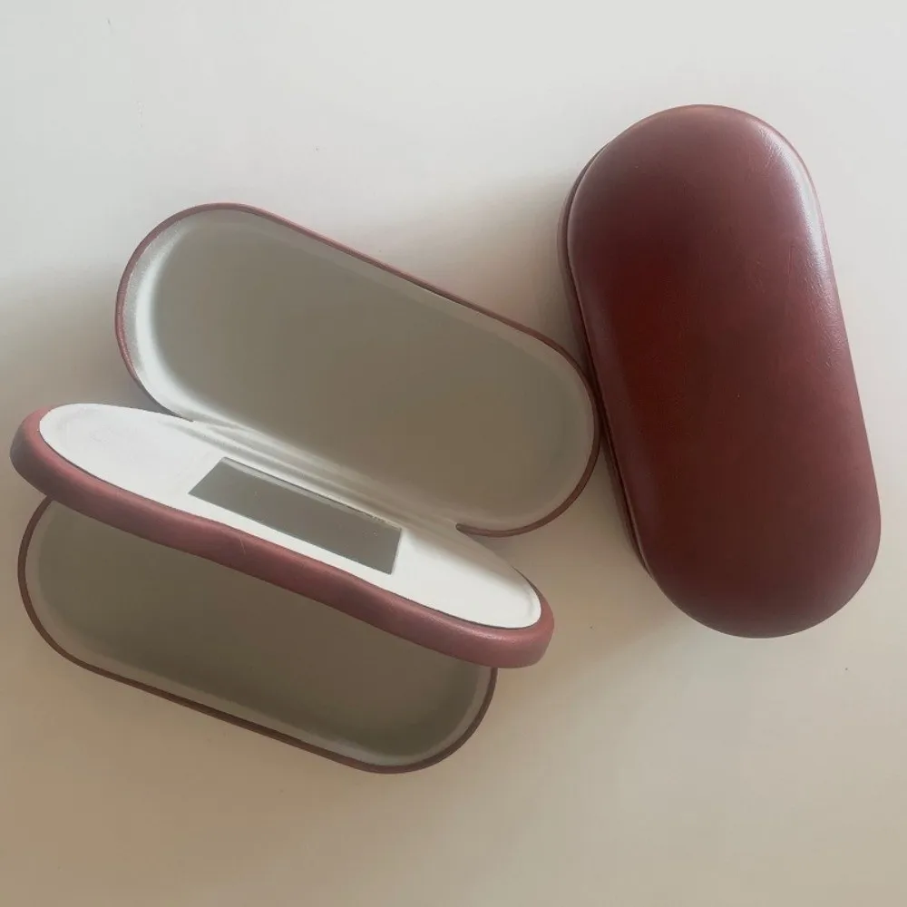 충격 방지 듀얼 레이어 안경 상자 럭셔리 내장 거울 가죽 안경 케이스 PU 안경 보호 케이스 숙녀 안경