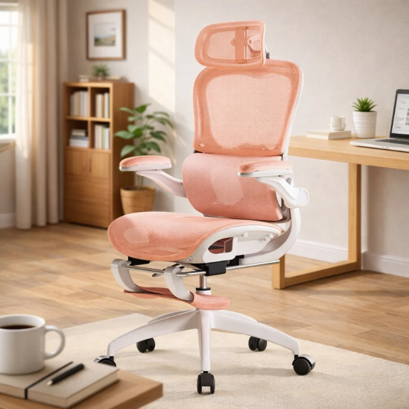 Pink Gaming Chair Ergonomic Office Chair Adjustable Swivel Desk Chair Lumbar Support Comfortable Seat for Women Home Bedroom