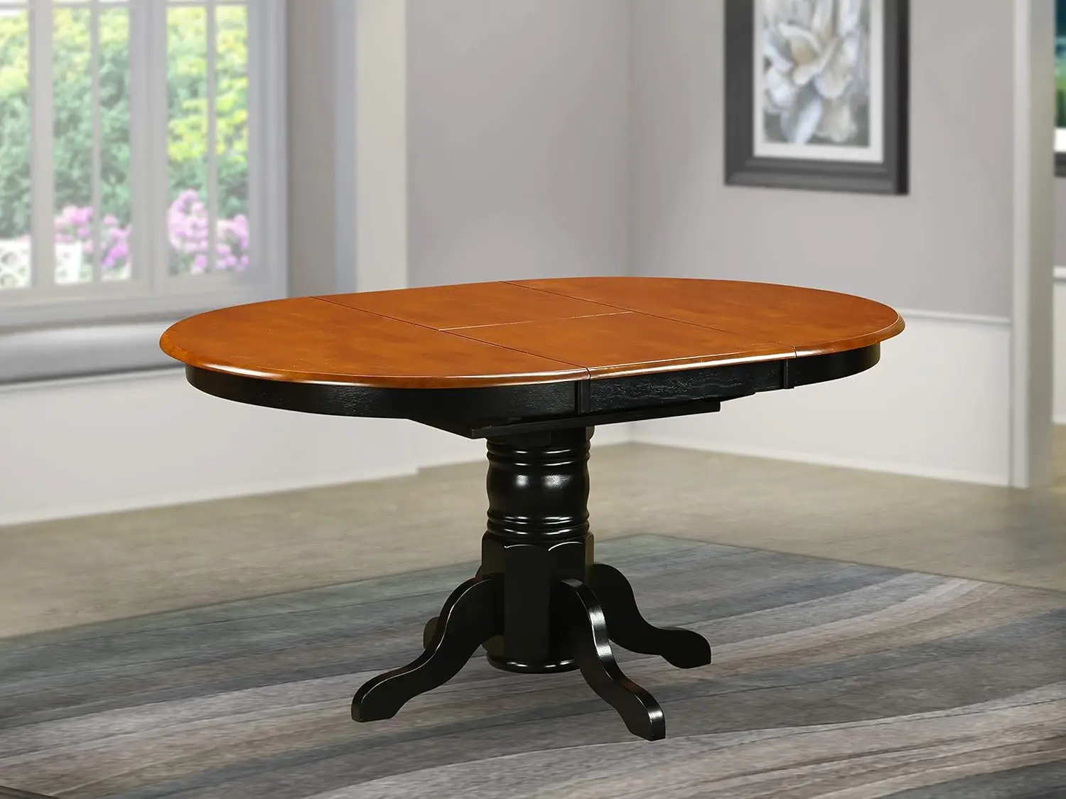 AAVT-BLK-TP Avon Kitchen Dining Oval Solid Wood Table Top with Butterfly Leaf & Pedestal Base, 42x60 Inch