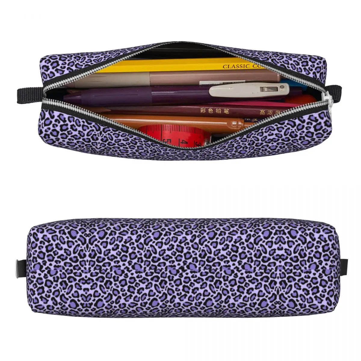 Cool Pencil Case Purple Spotted Leopard Pencil Box Animal Print School Pencil Cases Girls Boys Zipper Graphic School Supplies