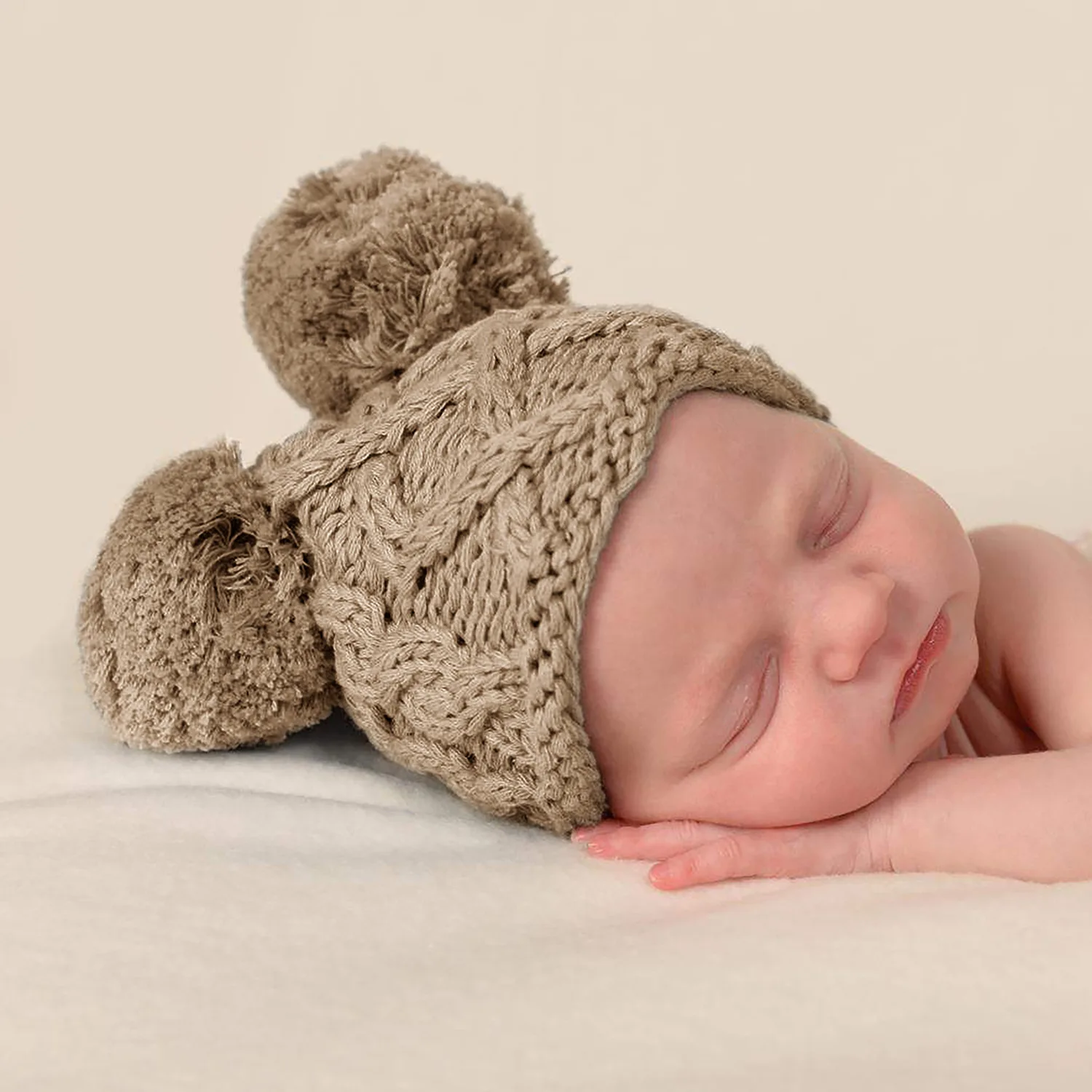 Winter Newborn Cute Bear Photography Baby Casual Everything Warm Soft Comfortable Breathable Wool Knit Double Ball Hat