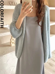 Colorfaith SWC5600JX New 2023 Sweet Wild Oversized Korean Fashion Knitting Cardigans Women Autumn Winter Elegant Lady Pink Tops