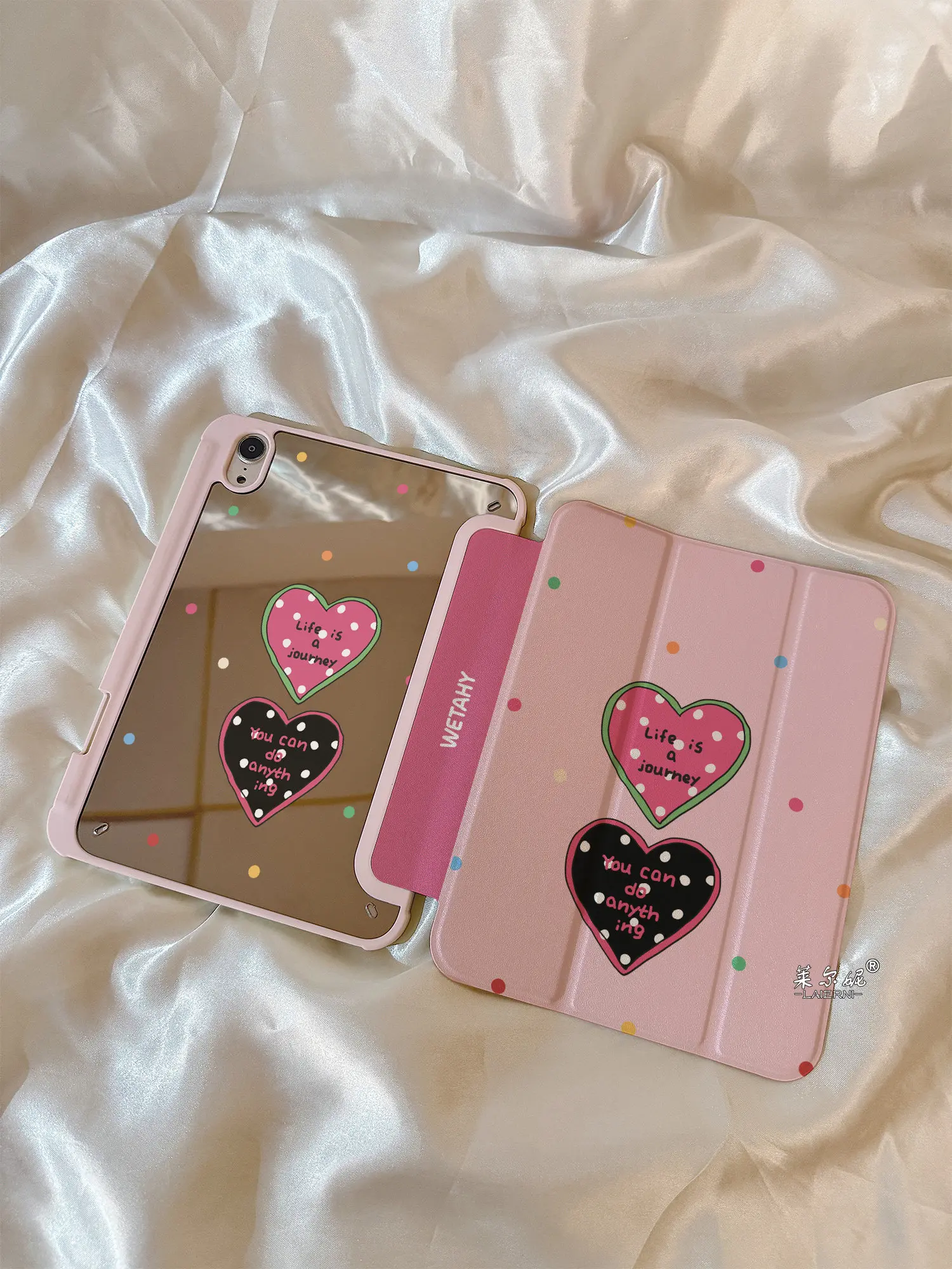 Korean Wave Point Love Tablet Case For iPad Pro 11 13in 2025 iPad Pro 12.9in Air7 10th 11th M4 M5 3Fold Mirror Protective Cover
