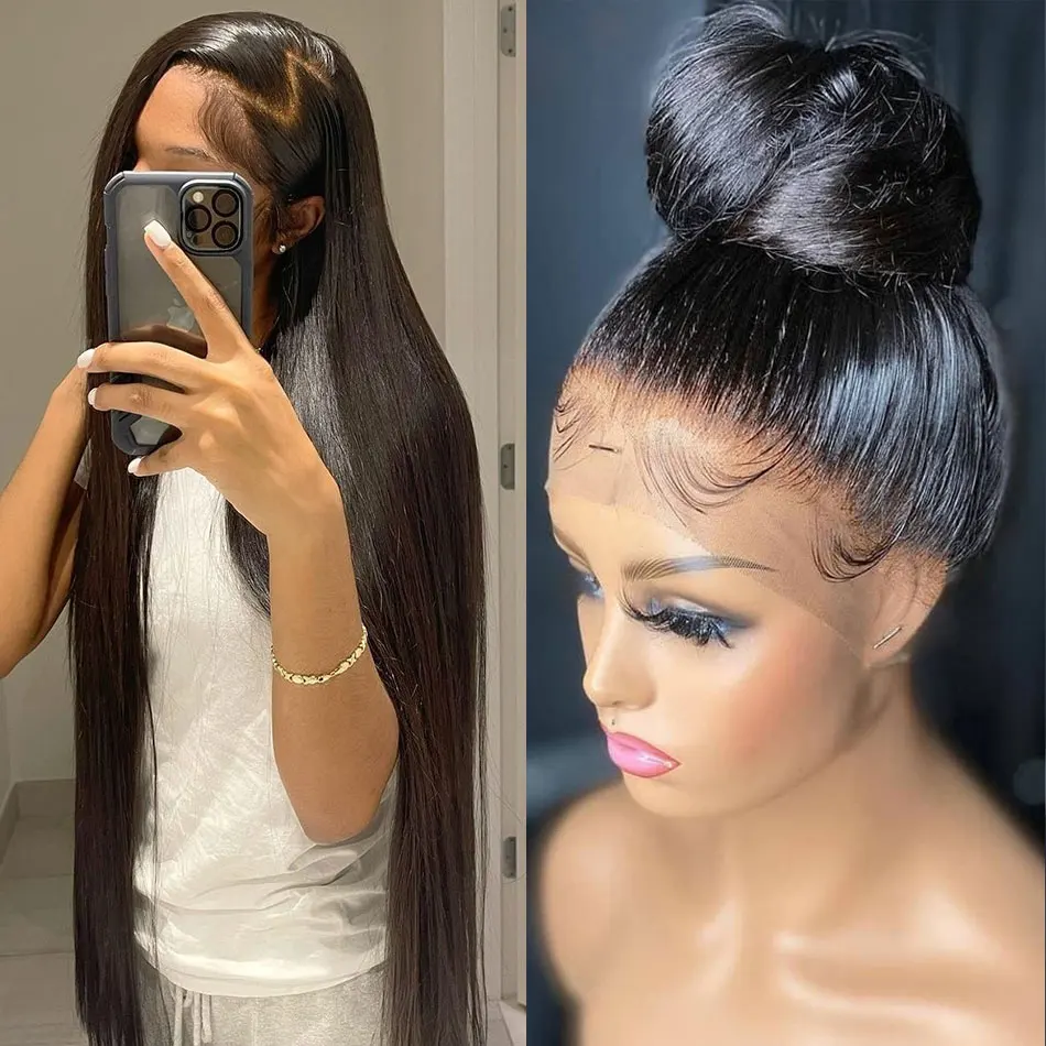 Bone Straight Lace Front Wigs 13x4 360 Full Hd Lace Frontal Wig Human Hair Pre Plucked 30 40 Inch Brazilian Wigs For Black Women