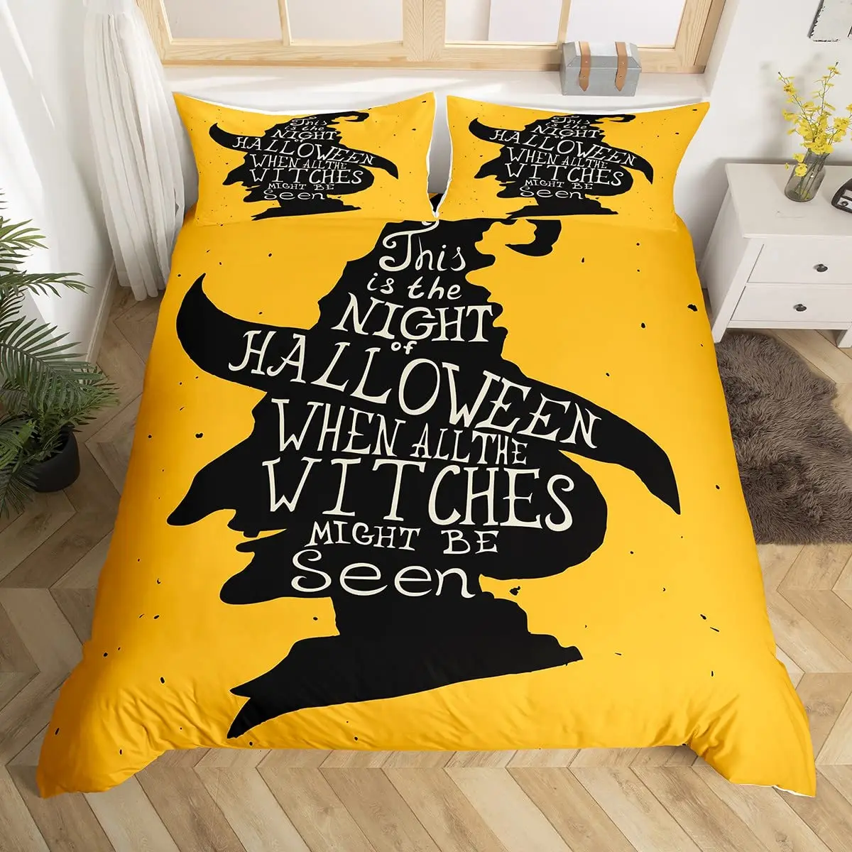 Halloween Gothic Black Cat King Queen Duvet Cover Glitter Moon Bedding Set Horror Spooky Quilt Cover Polyester Comforter Cover