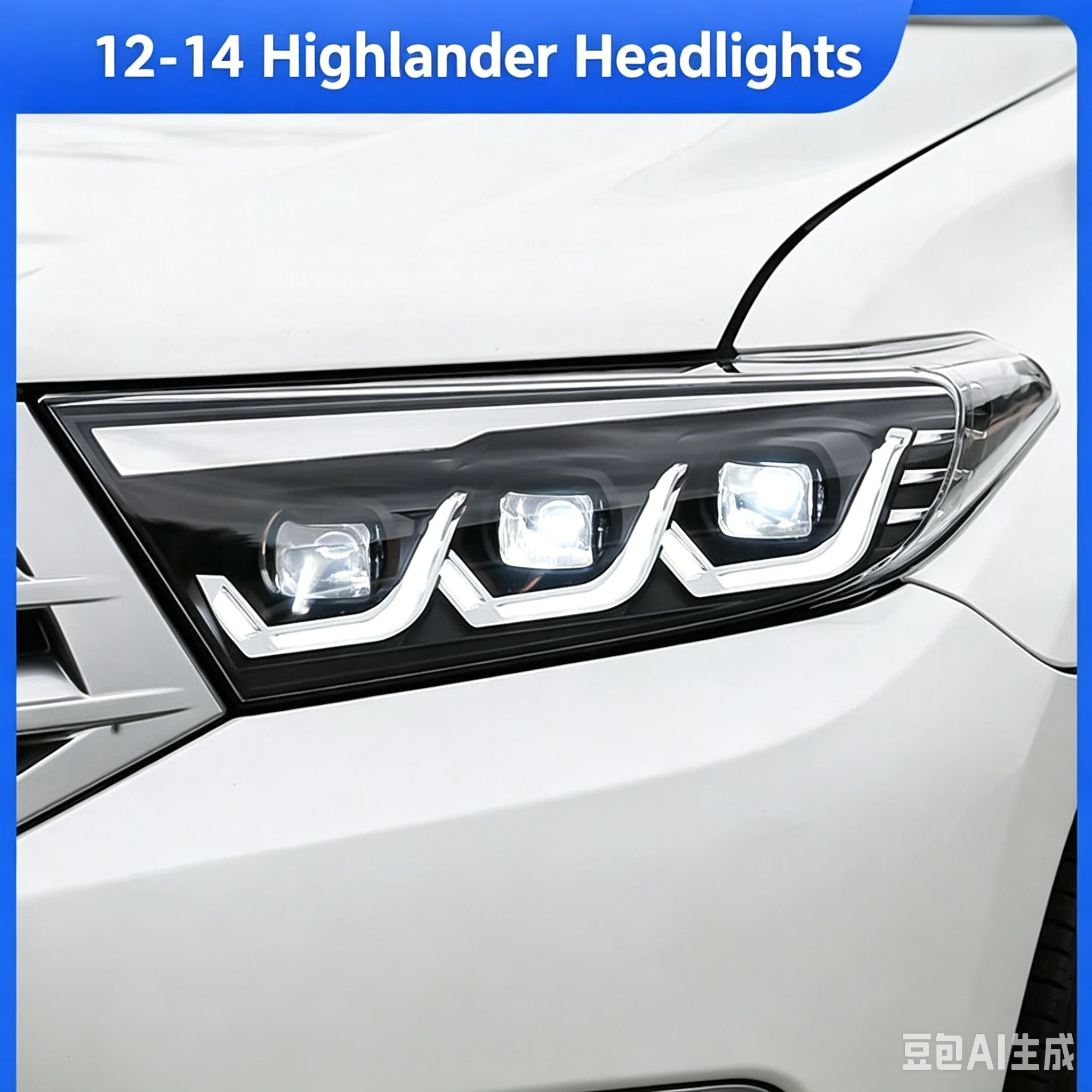 Auto Modified LED Headlamp For Toyota Highlander 2012-2014 Projector Lens Headlight With Dynamic Sequential Turning Light & LED