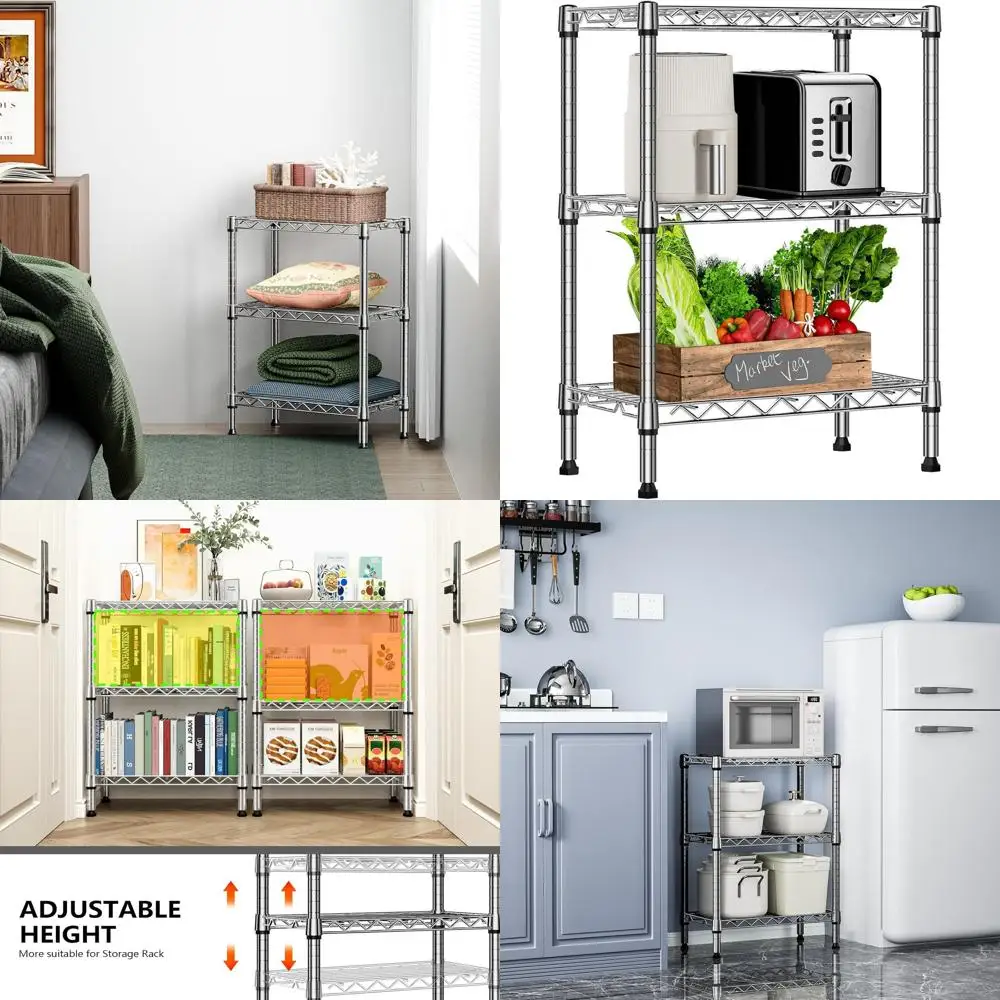 

3-Tier Metal Storage Shelves with PP Board, Wire Rack, for Closet, Garage, Kitchen, Bathroom, Laundry - Chrome, 11.8 D x 21.7 W