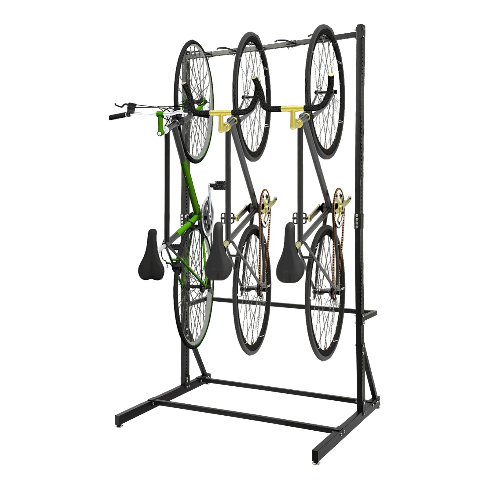 Image of 5-Fahrrad-Vertikalständer, freistehender Fahrrad-Organizer, robuster, verstellbarer Fahrrad-Bodenständer für Garage und Keller, maximale Belastung 330 lbs.
