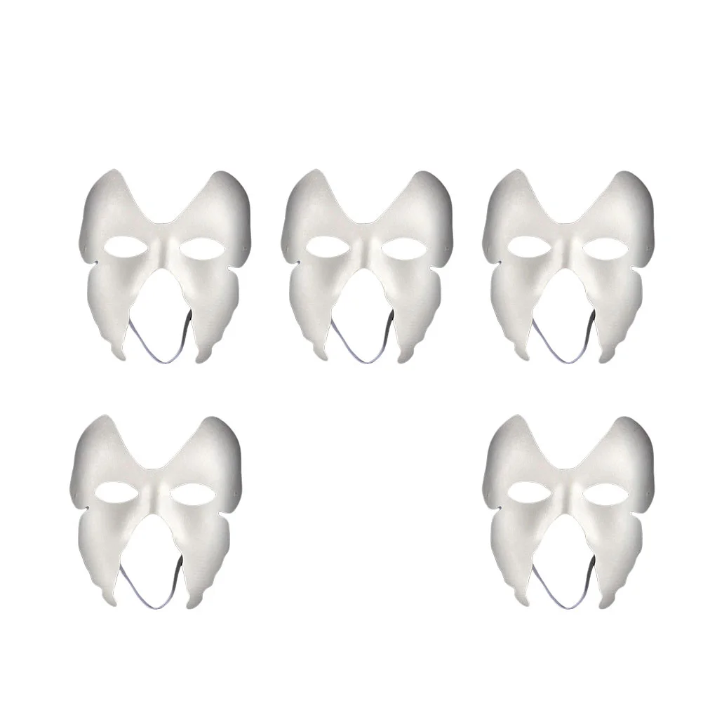 Máscara facial blanca lisa, 5 piezas, papel pintado a mano, disfraces de Mascarada