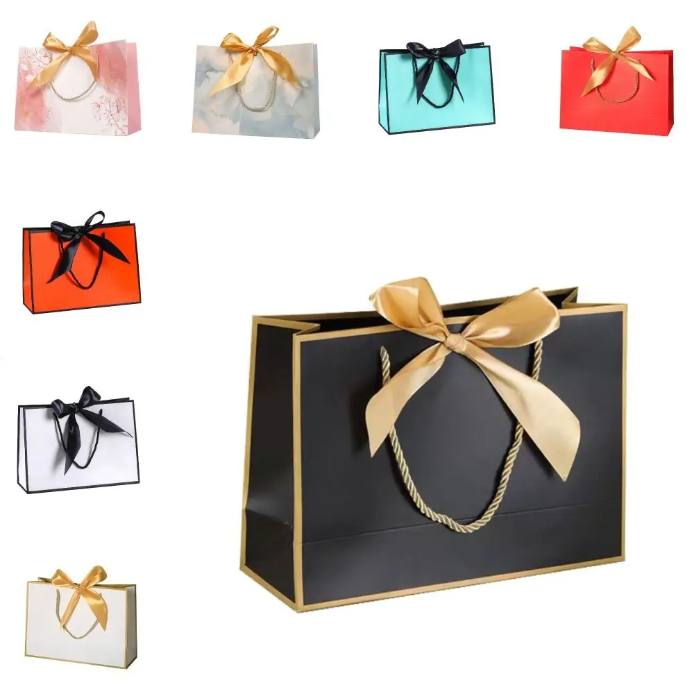

10Pcs Handbag Bow Ribbon Gift Paper Bag Portable Reusable Clothing Handle Bag Convenient Multi Color Wedding Gift Bag Pajama