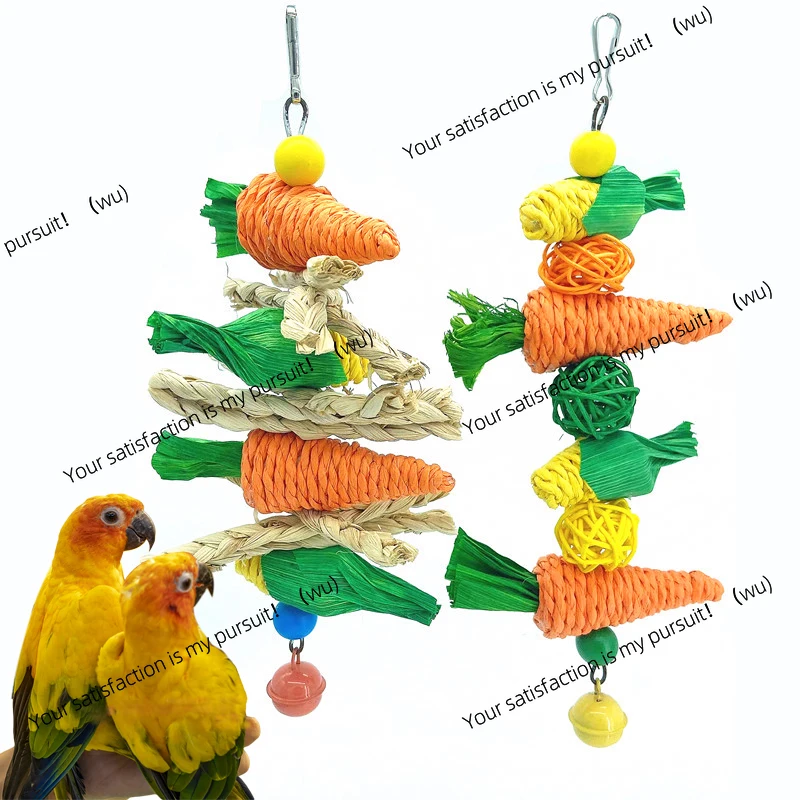 ZOCI-Parrot Chew Grind Teeth Bird  Hamster Rabbit Birds Swing Cage Hanging Accessory Handwoven Carrot Corn Vine Ball