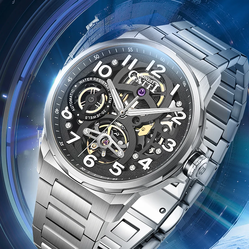 BONEST GATTI 8010 ساعة يد ميكانيكية أوتوماتيكية فاخرة على الموضة للرجال ساعة يد دائرية خاصة