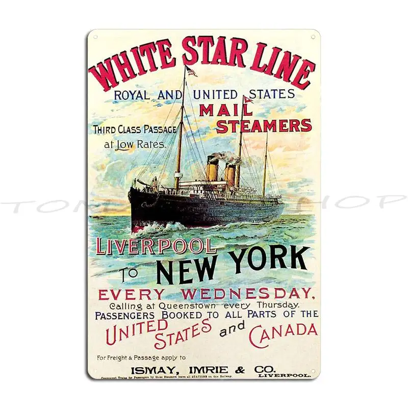White Star Line Ocean Mail Steamer Metal Signs Cinema Design Painting Garage Custom Tin Sign Poster