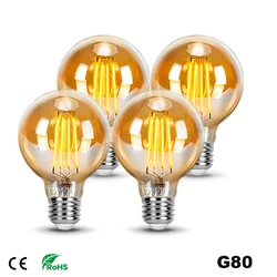 4 szt. Żarówka żarówka G80 4W 8W LED E27 220V ciepła biała oświetlenie typu Edison żarówka bursztynowa Retro oświetlenie dekoracyjne żarówka Retro