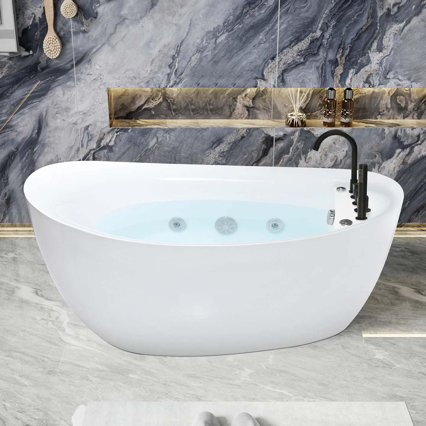 

Mandrex Modern Freestanding Acrylic Massage Bathtub Adult Hotel's Boat-Shaped For Jacuzzier Air Whirlpool Tub Excellent Bathroom