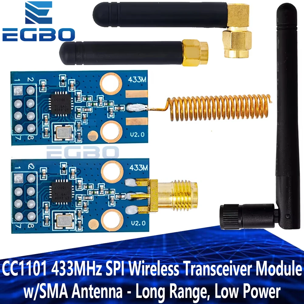 وحدة إرسال واستقبال لاسلكية CC1101 433 ميجا هرتز SPI مع هوائي SMA - نطاق طويل، طاقة منخفضة لـ Arduino، ESP32، IoT، جهاز التحكم عن بعد