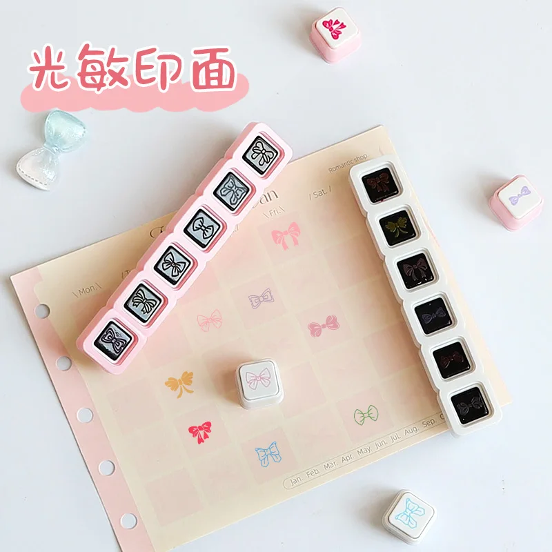 New Cute decorative bow with six detachable stamps, perfect for DIY decorations, journaling, and daily check-ins