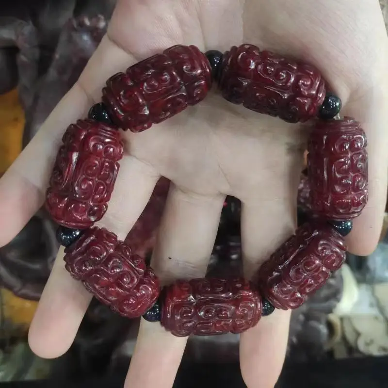 1pcs/lot Unearthed Ancient Jade Dipped Red Tang Baoyu Carved Ancient Collectibles Bracelet precious accessories gem jewelry