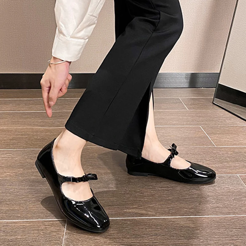 Mary Jane Ballet Flats Spring Autumn Women\'s Shoes Casual Bowtie Square Toe Female Red Ballets Party Bridal Wedding Single Shoes