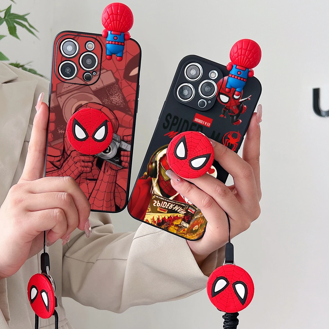 For Vivo Y15s Y17s Y15A Y76 Y35 Y22 Y16 Y02s Y78 Y27 V25 V25Pro V27 Y28 Y38 V30E Cool SpiderMan Case With Holder Rope image 2