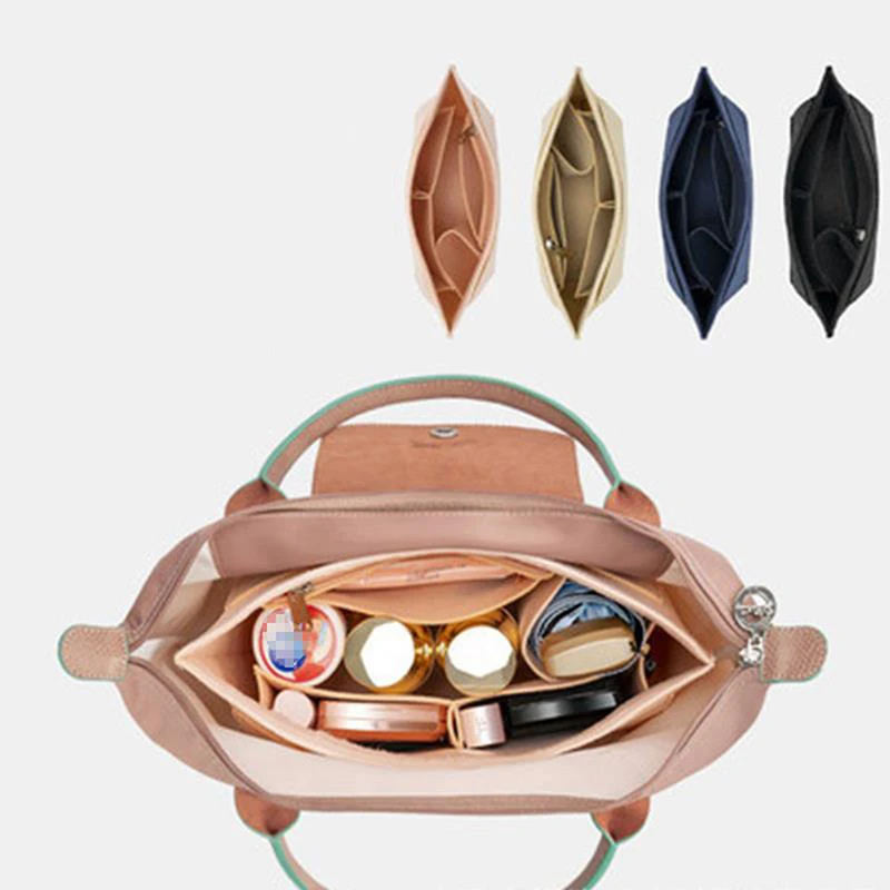 1 buah tas sisipan bulu Kempa tas Makeup cocok untuk Longchamp tas tangan Liner tas kain flanel mendukung perjalanan portabel masukkan dompet Organizer