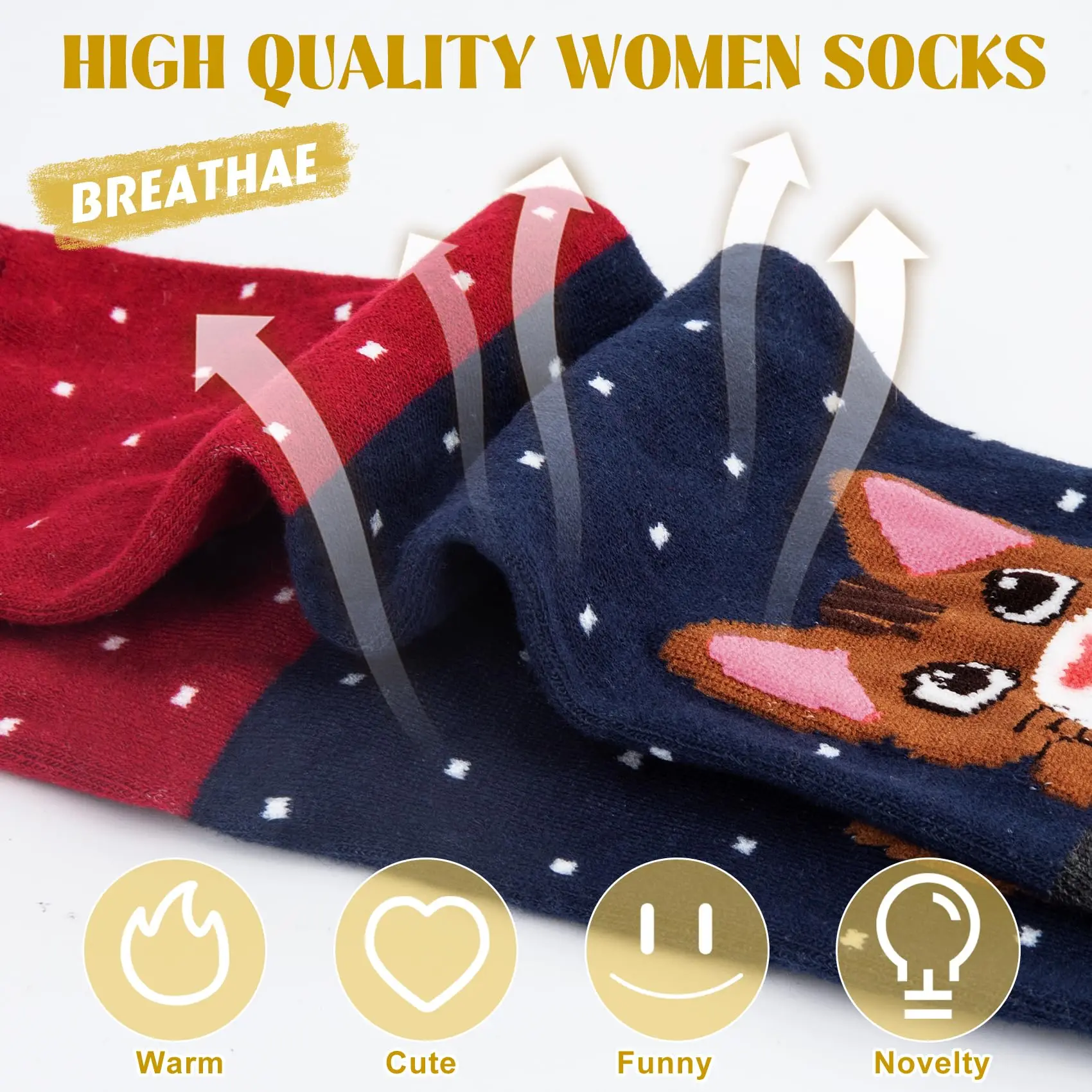 5 Pairs Women Cartoon Animal Socks Cute Dog Cat Pattern Cotton Crew Socks Colorful Funny Gift Set for Girls