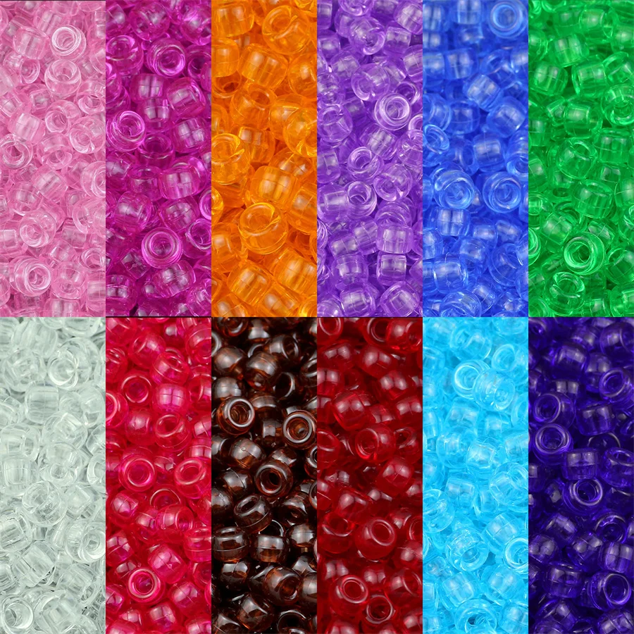 Wholesale 100-400pcs 6*9mm Colorful Transparent Large Hole Pony Spacer Beads For Jewelry Making Bracelet Necklace Diy Accessorie