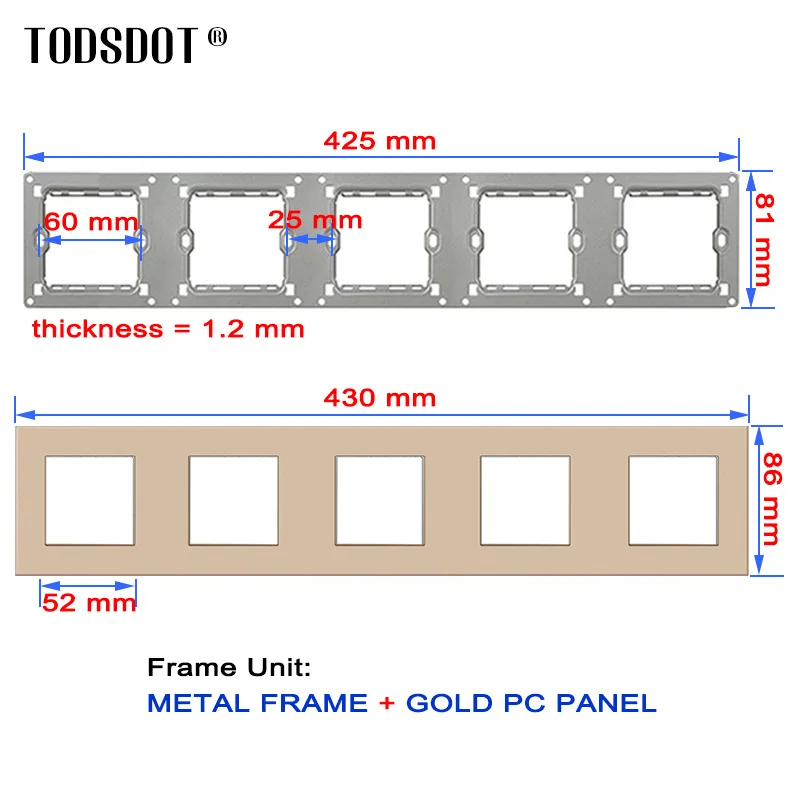 Gold PC Panel Power Socket Switch French German Plug Multi Frame Free Combine Install, ON OFF Module 1/2/3/4 Gang 1|2|3| Way