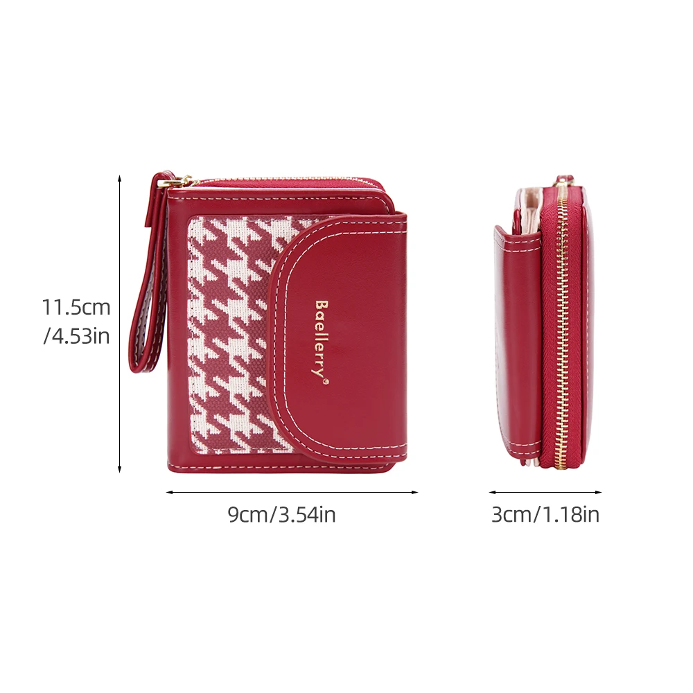 1Pc-Baellerry Houndstooth Patterned Women's Short Wallet, Full-Zip Coin Pocket with Wrist Strap, Multiple Card Slots, Transparent Id Window, Birthday Holiday Gift for Girls