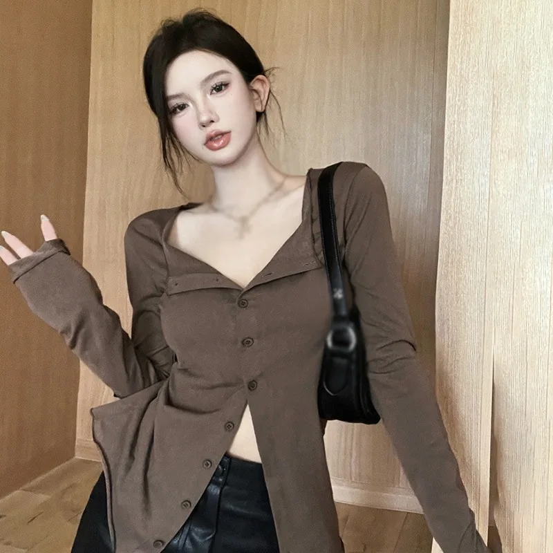 Korean Cardigan Versatile  Breathable Long Sleeves Slim Single-breasted