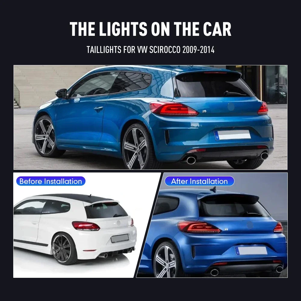 LED Tail Lights Assembly For VW Scirocco 2009-2014 DRL Reverse Brake Turn Signal Light Plug And Play Tail Lamp Not For US Models