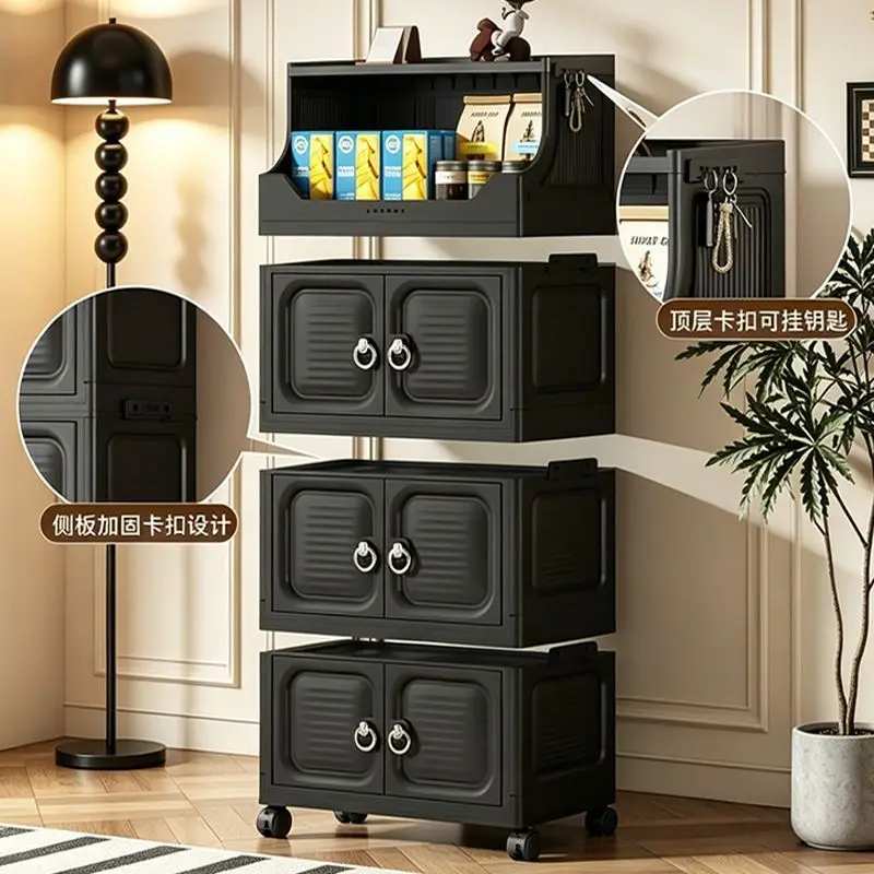 Black Series opvouwbare opbergkast – slanke organizer voor snacks in de keuken en woonkamer, opvouwbare opbergdoos van kunststof voor