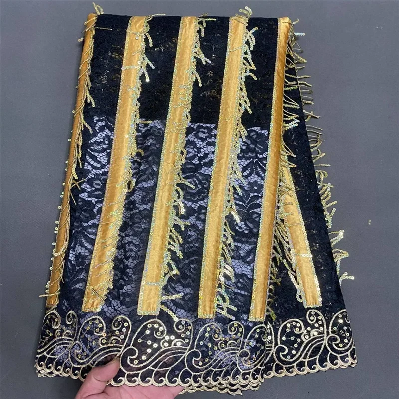

5 Yard Hot Selling French Lace With Sequins African Tulle Cord Guipure Lace Net Embroidered Fabric For Wedding Party PS90601