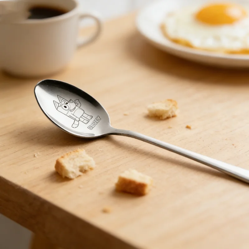 Nowy zestaw sztućców Bluey, motyw kreskówkowy, pies Bingo, sztućce ze stali nierdzewnej, łyżka i widelec, zestaw rodzinny do jedzenia, prezent urodzinowy