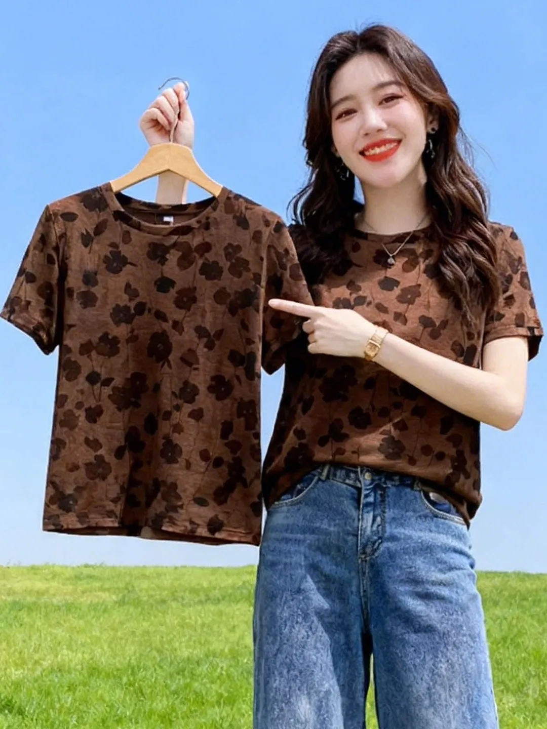 

Футболка для похудения с коротким рукавом и круглым вырезом, с принтом, повседневная, свободного кроя, женская, из полиэфирного волокна, летняя, модная, в корейском стиле