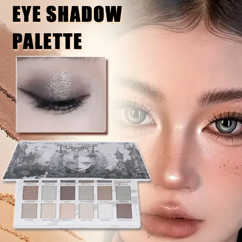24-Color Day of the Dead Eyeshadow Palette – Gothic Smoky Makeup Kit with Matte Shimmer, Sugar Skull Halloween Cosplay,Cool-Tone
