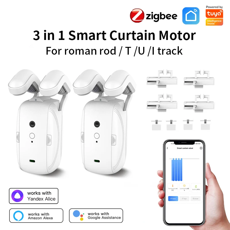 Tuya Zigbee T U I Track Roman Rod Smart Curtain Motor Electric Automatic Curtain Robot APP Voice Control Alice Alexa Google Home