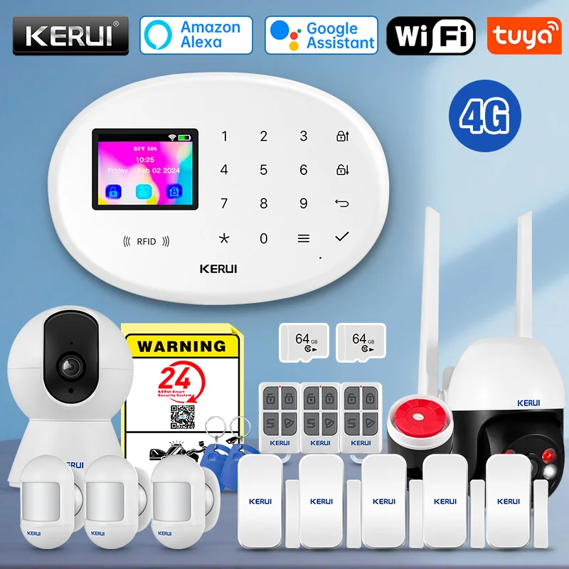 KERUI 4G WiFi GSM Wireless Home Alarm Kit Tuya Smart Alarm System W204 for Home Security With Motion Sensor Smoke Detector Siren