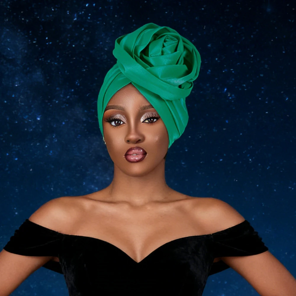 Fashion Big Flower Turban Cap for Women Muslim Hijab African Auto Gele Headties Nigeria Wedding Party Geles Bonnet Head Wrap Hat