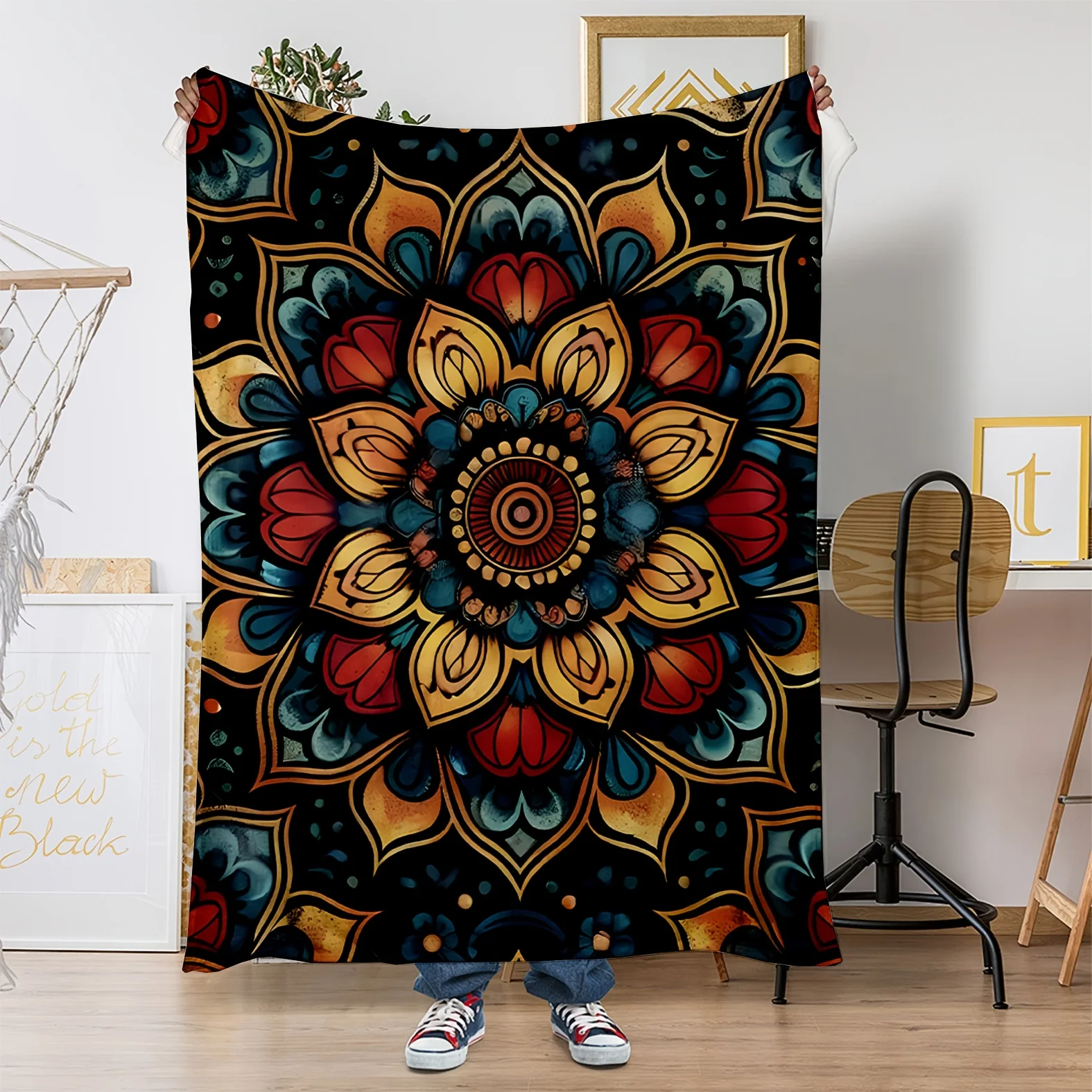Buddhist lotus pedestal pattern Flannel printed blanket suitable for all seasons suitable for living room office sofa and travel